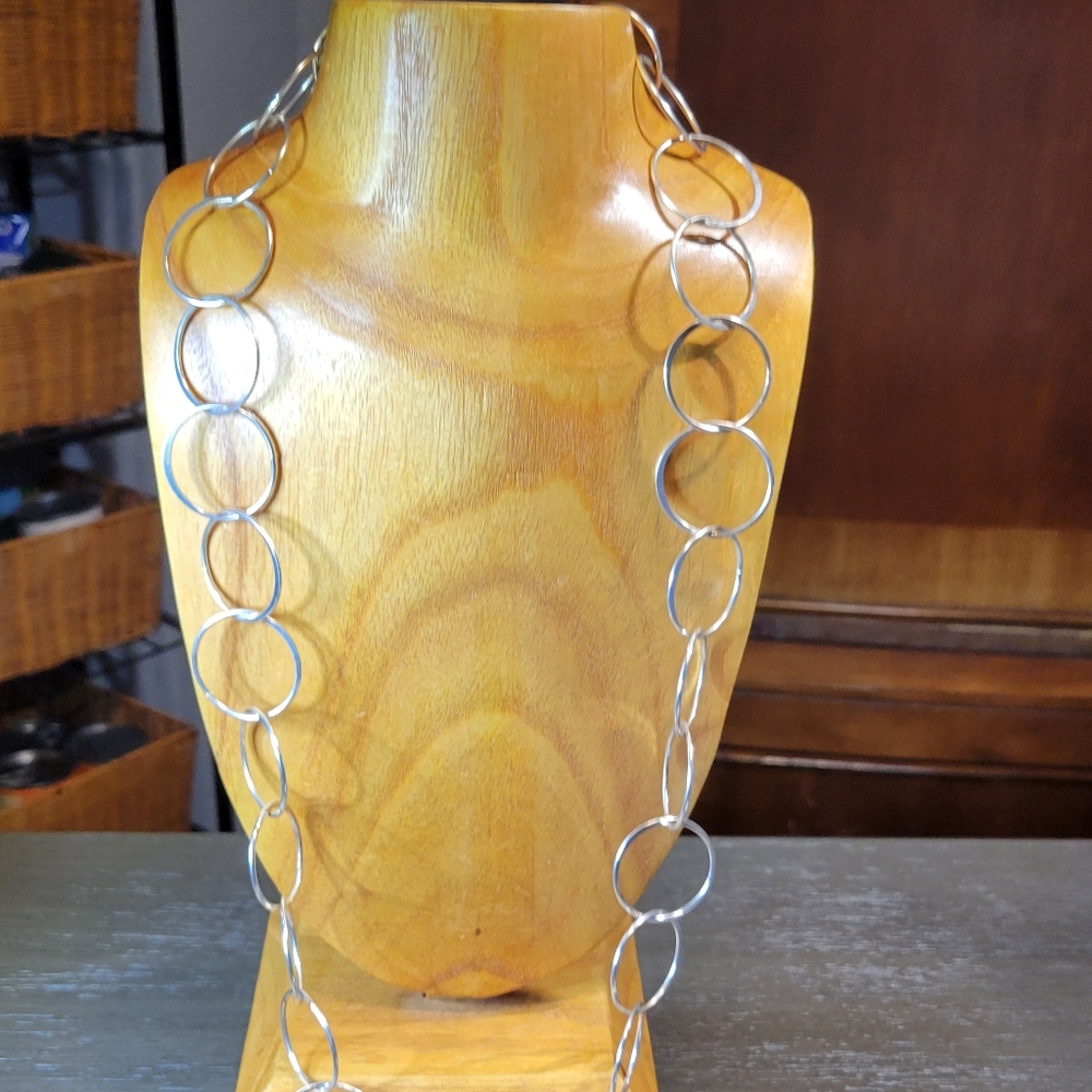 Signed BR Silver Tone Chain Link Necklace 30" Long Banana Republic Jewelry - Picture 9 of 10